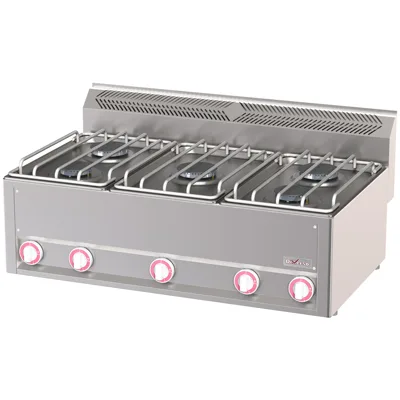 Gasherd 5 Brenner, 2x 3 kW + 3x 3,6 kW, (B x T x H) 988 x 609 x 290 mm, Edelstahl