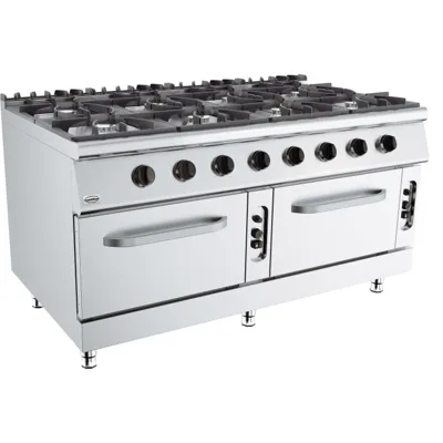 Plynový sporák s 8 hořáky a plynovou troubou, 80 kW, (Š x H x V) 1600x900x900 mm