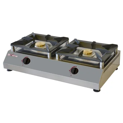 Gas-Hockerkocher 2 Brenner 5 kW, Edelstahl, 8600 kcal/h, (B x T x H) 760 x 400 x 200 mm