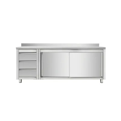 Sürgülü Kapılı Çalışma Dolabı – 1600x700x850 mm | Sol Çekmece Bloğu
