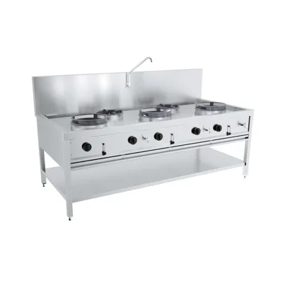 Gazlı wok masası, 3 x 17 kW + 2 x 9 kW, (G x D x Y) 2000 x 900 x 750 mm