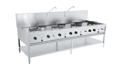 Gazlı Wok Masası, 4 x 17 kW + 3 x 9 kW, (G x D x Y) 2500 x 900 x 750 mm