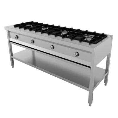 Pankek için gazlı wok masası, 4 x 6,5 kW, (G x D x Y) 1685 x 600 x 800 mm
