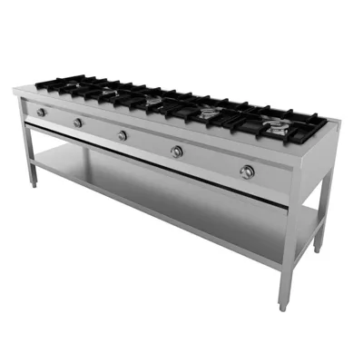 Pankekler için gazlı wok masa, 5 x 6.5 kW, (G x D x Y) 2080 x 600 x 800 mm