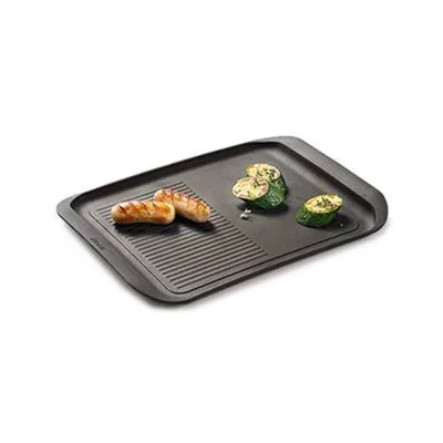 Grillplatte, Glatt & Gerillt, Aluminum, (B x T x H) 300 x 225 x 20 mm