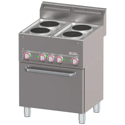Herd mit 4 Elektrokochplatten und GN 1/1 Umluftofen, 11,13 kW, (B x T x H) 660 x 600 x 880/900 mm