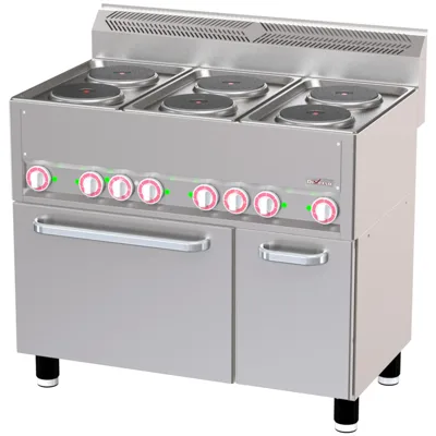 Herd mit 6 Elektrokochplatten, GN 1/1 Umluftofen und Neutralschrank, 15,13 kW, (B x T x H) 990 x 600 x 880/900 mm