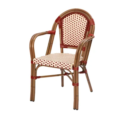 Hestia Teras Sandalyesi | Akzo Nobel Toz Kaplamalı Alüminyum, Bambu Görünümü | 58x57x87,5 cm | Naylon Örgü | Bej/Kırmızı