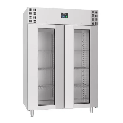 Paslanmaz çelik 430 2 cam kapılı buzdolabı (Mono Block), 1400 litre, fanlı (Umluft) soğutma, LED, kilitlenebilir, (GxDxY) 1400 x 810 x 2050 mm