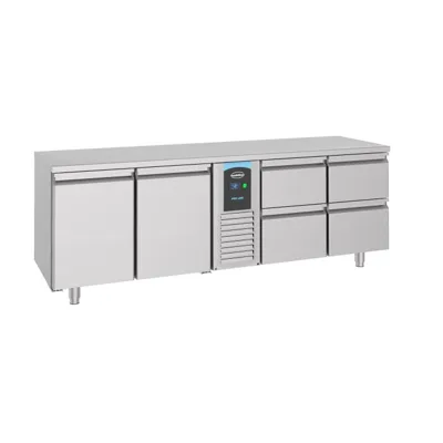 Kühltisch 700 MONOBLOCK ENERGY LINE mit 2 Türen und 4 Schubladen, Umluft, Edelstahl 430, automatische Abtauung, (BxTxH) 2270 x 700 x 850 mm