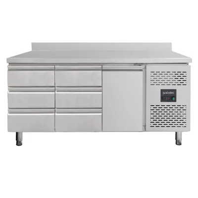 Arka sırtlık ile 1 kapı & 6 çekmeceli soğutma masası, 0.31 kW, Monoblok, 1795 x 700 x 850 mm
