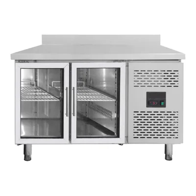 Chladicí stůl s 2 skleněnými dveřmi, s nástavcem, monoblok, 0,31 kW, 1360 x 700 x 850 mm