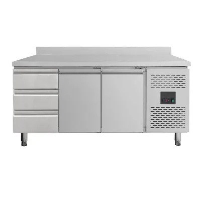Chladicí stůl s 2 dveřmi & 3 zásuvkami vlevo, s nástavcem, 0,31 kW, monoblok, 1795 x 700 x 850 mm