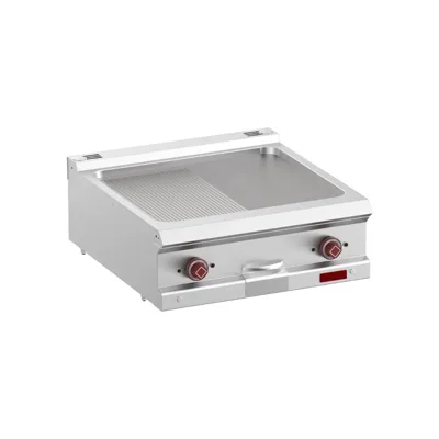 OptiTech 700 | Elektro Grillplatte - Glatt GN 1/2 + Gerillt GN 1/2, 10 kW, (B x T x H) 700 x 700 x 320 mm