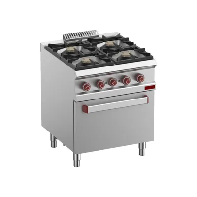 OptiTech 700│ Gasherd mit 4 Brennern - 29240 kcal/h & Gasbackofen GN 2/1, (B x T x H) 700 x 700 x 920 mm