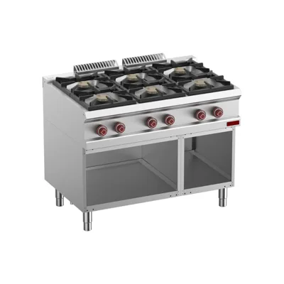 OptiTech 700│ Gasherd mit 6 Brennern - 36120 kcal/h & Offener Unterbau, (B x T x H) 1100 x 730 x 920 mm