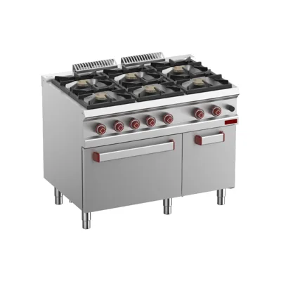 OptiTech 700│ Gasherd mit 6 Brennern - 41280 kcal/h & Gasbackofen GN 2/1, (B x T x H) 1100 x 700 x 920 mm