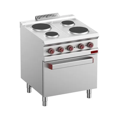 OptiTech│ Elektro Plattenherd mit 4 runden Platten & Elektrobackofen GN 2/1 und Grill, 13.5 kW, (B x T x H) 700 x 700 x 920 mm