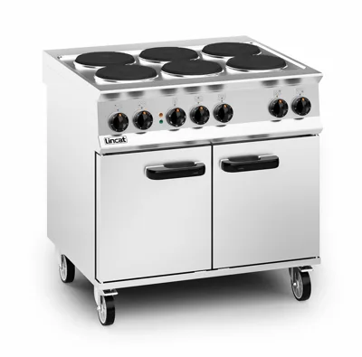 Opus 800 elektrický stojící sporák se 6 varnými plotnami, 4 x GN 1/1 trouba, 21,6 kW, otočné ovládání, (Š x H x V) 900 x 800 x 925 mm