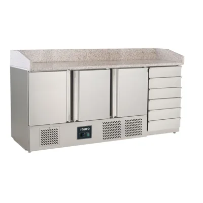 Pizza soğutma tezgahı 1885x700x1020 mm - 3 kapı & 6 nötr çekmece - Enerji verimliliği A