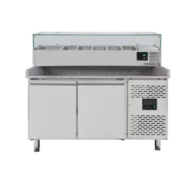 Pizzakühltisch / 2-türig "grau" inkl. Kühlaufsatz GN1/3, 1510 x 800 mm