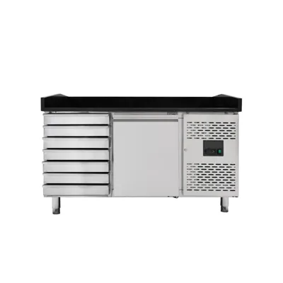 Pizzový chladicí stůl s 1 dveřmi a 7 zásuvkami, černý, (ŠxHxV) 1510 x 800 x 1000 mm
