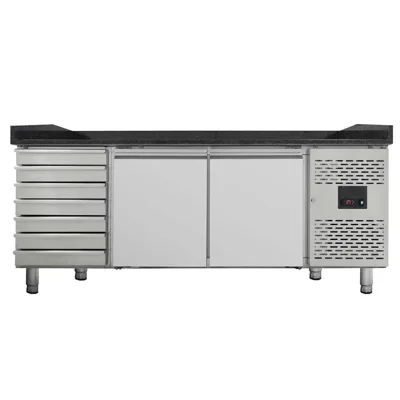 Chladicí stůl na pizzu se 2 dveřmi a 7 zásuvkami, černý, (ŠxHxV) 2020 x 800 x 1000 mm