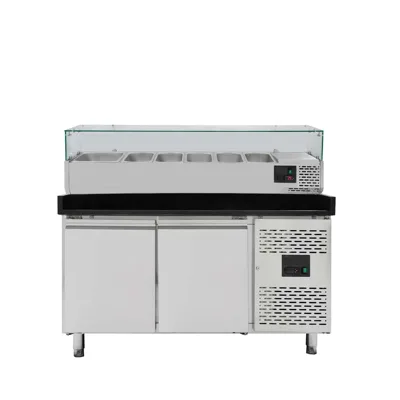 İki Kapılı Pizza Hazırlık Tezgahı, Siyah, GN1/3 Soğutma Üstü, 1510 x 800 mm