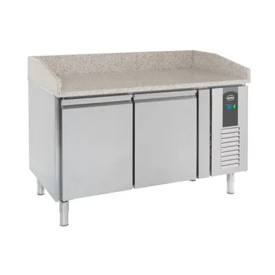 Pizzatisch mit Granit‑Arbeitsplatte aus Edelstahl, 2 Türen, Umluft, Standard Line, (BxTxH) 1510 x 800 x 1000 mm