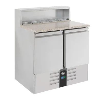 Pizzový stůl s žulovou deskou, 2 dveře, (ŠxHxV) 903 x 700 x 1090 mm, nerez