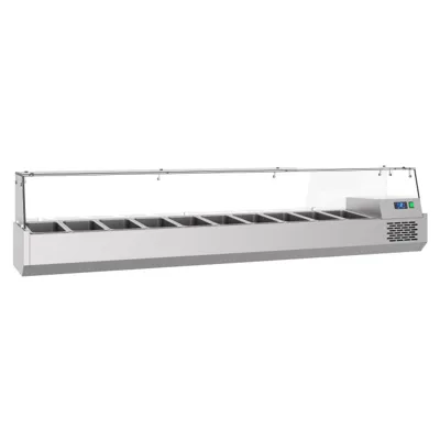 Countertop display fridge for 10 × 1/3 GN, Pro Line, static cooling, stainless steel AISI 304, digital control, automatic defrost, (WxDxH) 2100 × 390 × 460 mm