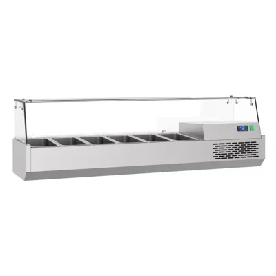Countertop display fridge for 6 × 1/3 GN, Pro Line, static cooling, stainless steel AISI 304, digital control, automatic defrost, (WxDxH) 1550 × 390 × 460 mm