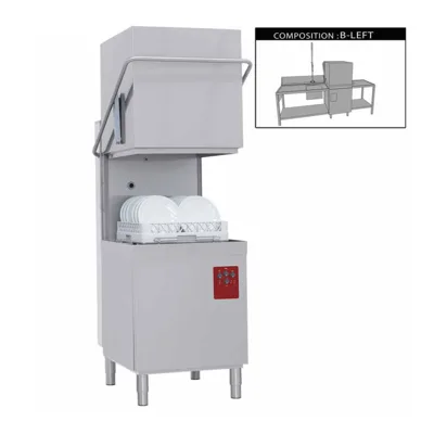 Professional Pass-Through Dishwasher Complete | EffortPro, basket 500x500, with inlet & outlet table, sink on the left, single-lever mixer tap, 6.5 kW, (WxDxH) 2620 x 800 x 2010