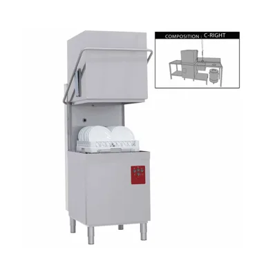 Professional Pass-Through Dishwasher Complete | Profi-Hygieia, Basket 500x500, with Inlet & Outlet Table, Sink Right, Single-Lever Mixer Tap, Waste Bin 50L, 8.7 kW, (WxDxH) 2620 x 740 x 1945 mm