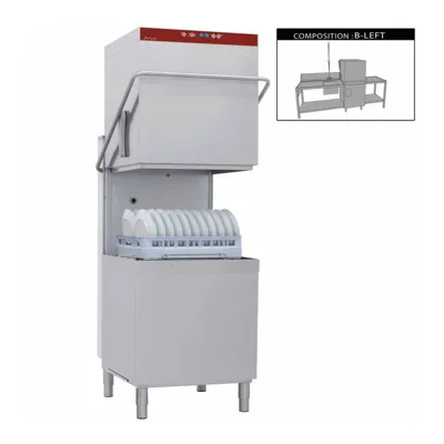 Profesionální průchozí myčka Kompletní | WhiteCross Elite 65| Koš 600x500, s vtokovým a odtokovým stolem, dřez vlevo, jednopáková baterie, 9,5 kW, (ŠxHxV) 2620 x 740 x 1945