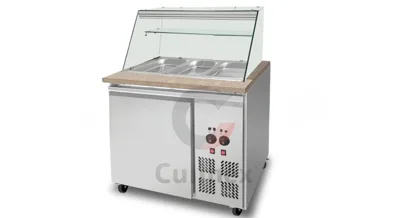 Bain-Marie pult 2x GN1/1, růžovo-šedá žula, (ŠxHxV) 880x820x1355 mm skleněná konstrukce s mezipolicí