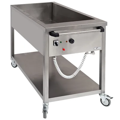 Vodní lázeň Bain Marie 3 x GN 1/1, elektrická, 1,75 kW, (Š x H x V) mm 1240 x 660 x 870, pojízdná