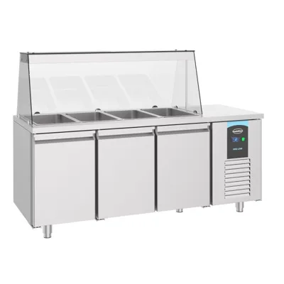 SALADETTE 3 DOORS 4x 1/1GN CONTAINERS with Glass and Cash Table 1865x700x1375 mm