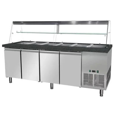 Saladette 4-Door with Glass & Star Galaxy Black Granite and Wooden Cladding 6x GN1/1 2230x820x1355