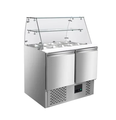 Saladette mit 2-fach, mit eckigem Glasaufsatz, 900 x700 x 1209 mm