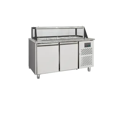 2 Kapılı, Cam Üstlü Salata Tezgahı, 4 x GN1/1 için, 1500 x 800 x 1246 mm