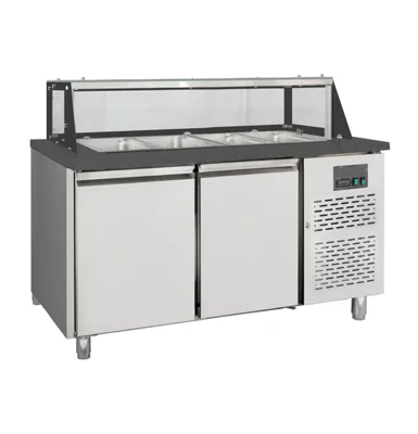 Salad counter 2-tier with doors, with glass top for 4 x GN1/1, Black, 1500 x 800 x 1246 mm