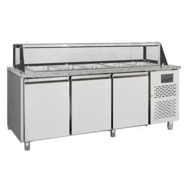 Salad counter 3-compartment with doors, with glass construction for 5 x GN1/1, 2000 x 800 x 1246 mm