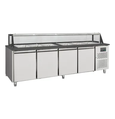 Salad Counter 4-Doors with Glass Top for 6 x GN1/1, Black, 2500 x 800 x 1246 mm