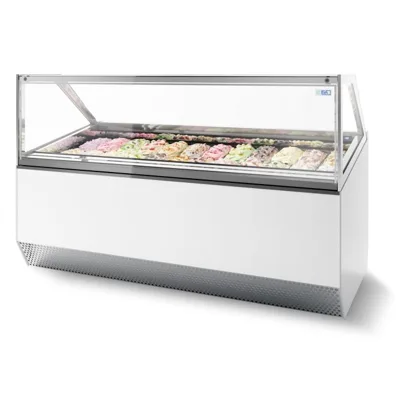 Vitrína na zmrzlinu MILLENIUM 12, 12×5 l, nucená cirkulace (Umluft), LED, podchlazení, automatické odmrazování, (ŠxHxV) 1166 x 1054 x 1356 mm