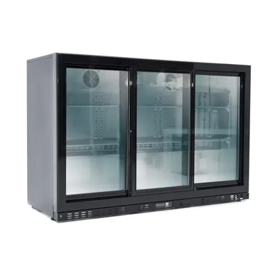 3 camlı sürgülü kapılı bar buzdolabı, siyah, 320 litre, (GxDxY) 1350 x 520 x 900 mm