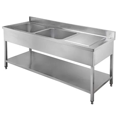 Spültisch / 2 Becken links mit Abtropffläche, 1600 x 600 x 850