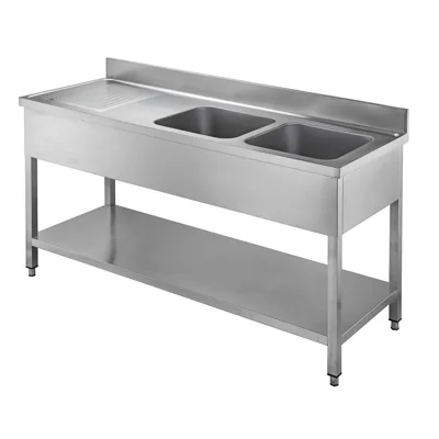 Lavabo masası / 2 lavabolar sağda damlama yüzeyi ile, 1600 x 700 x 850