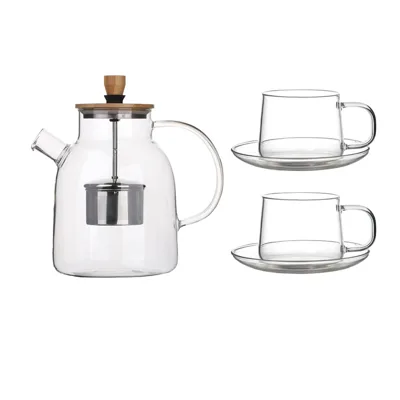 TeaPot NISA Set | Glasteekanne mit 2 Glastassen – 1.600 ml