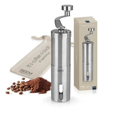BEEM Grind-2-Go | Manuel Paslanmaz Çelik Kahve Değirmeni – Seramik Konik Öğütücü 40 g - 50x160x220 mm